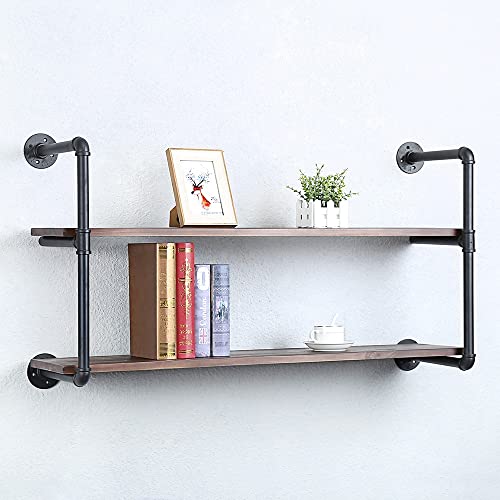 Industrial Pipe Shelves With Wood Planks