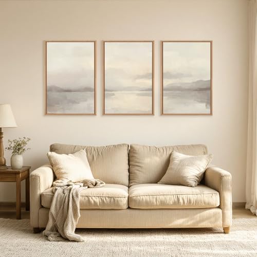 Large Abstract Neutral Beige Pastel Framed Canvas Wall Art