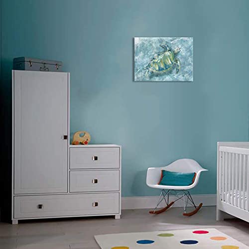 Bathroom Wall Decor Canvas Wall Art for Bedroom Sea Turtle Pictures Blue Coastal Room Decorations Artwork Green Turtle Wall Decorations 16” x 24”