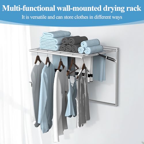 2 Pcs Wall Mount Clothes Drying Rack 26 X 31.5 Laundry Room Organizer Laundry Drying Rack Foldable Stainless Steel Drying Rack Clothing Space Saver Laundry Rack for Hanging Clothes Sock Towel (2 Count)