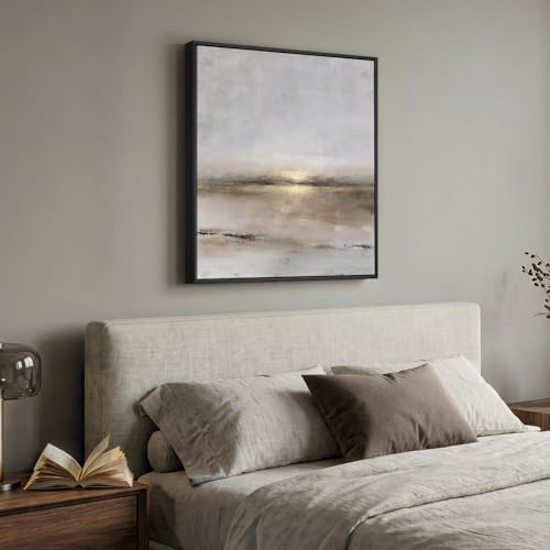 Framed Gray Black Gold Abstract Landscape Canvas Wall Art Decor