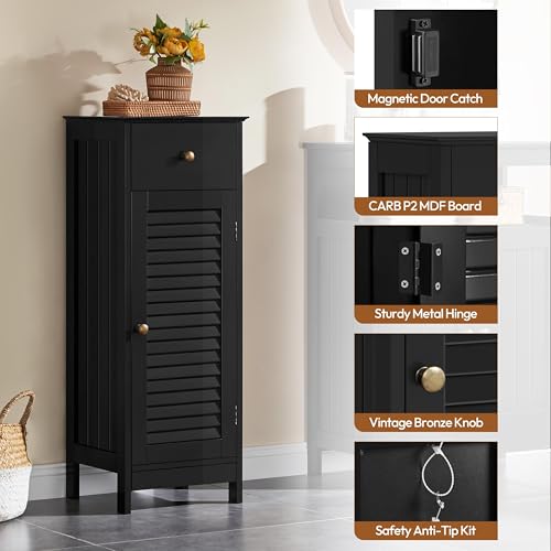 Small Bathroom Storage Cabinet with Drawer & Louvered Door