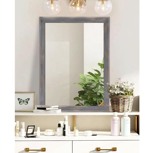 Wooden Mirror Rectangle Rustic Mirrors for Wall Decorative for Bedroom Bathroom Living Room Entryway Hanging Home Decor 28"x20"