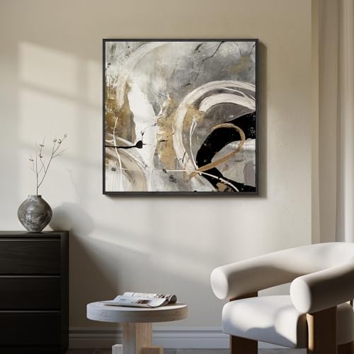 Framed Neutral Gray Black Abstract Wall Art Decor for Living Room