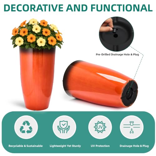 Autodaya 24" Faux Ceramic Large Planters for Outdoor Plants (2 Count)