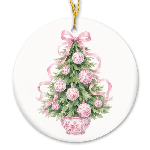 Pink Coquette Chinoiserie Christmas Tree Ceramic Ornament Gifts