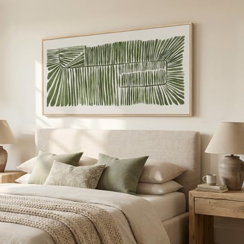 Large Framed Horizontal Green Abstract Botanical Canvas Wall Art