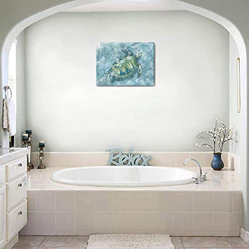 Bathroom Wall Decor Canvas Wall Art for Bedroom Sea Turtle Pictures Blue Coastal Room Decorations Artwork Green Turtle Wall Decorations 16” x 24”
