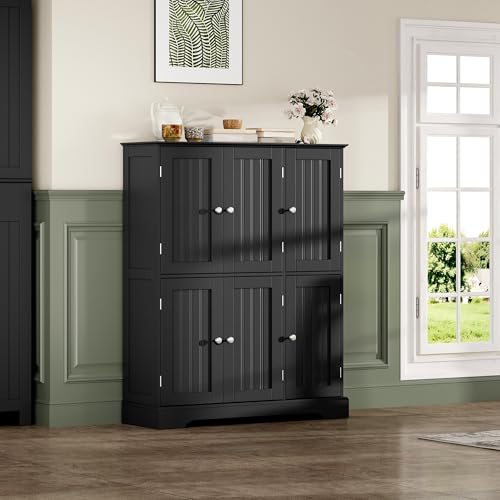 Bathroom Floor Cabinet with 6 Doors and Adjustable Shelves