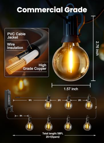 58FT 26LED Solar String Lights Outdoor with Remote & USB Port (58 Foot)