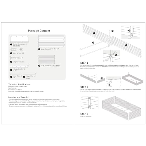 6x3x2FT Black Metal Raised Garden Bed Kit