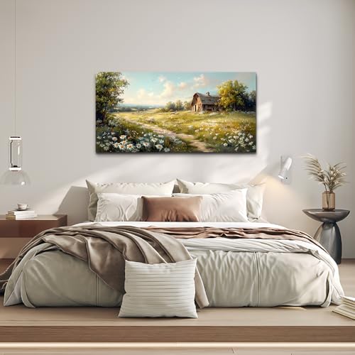 Canvas Wall Art For Living Room Farmhouse Wall Decor For Bedroom Office Wall Decoration Vintage Country Field Landscape Painting Framed Prints Pictures Artwork Room Home Decor 20"x40"