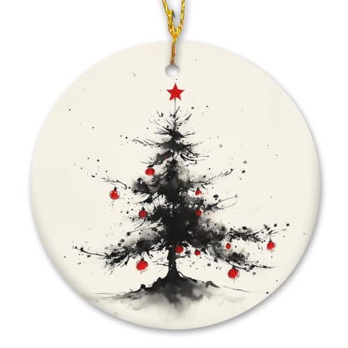 Vintage Red and Black Christmas Tree Ceramic Ornament Gifts