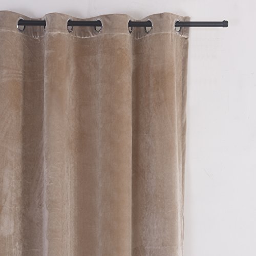 Super Soft Luxury Velvet Curtains Set of 2 Sand Color Room Darkening Blackout Drapes Drapery Cream 52 Inch Wide by 120 Inch Length with Grommet Sand