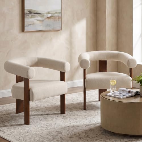 Barrel Accent Chairs Set of 2 with Armrests and Walnut Wood Legs (2 Count)