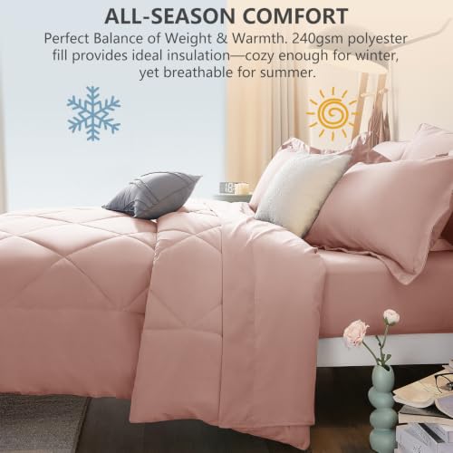 Queen Comforter Set with Sheets Dusty Pink