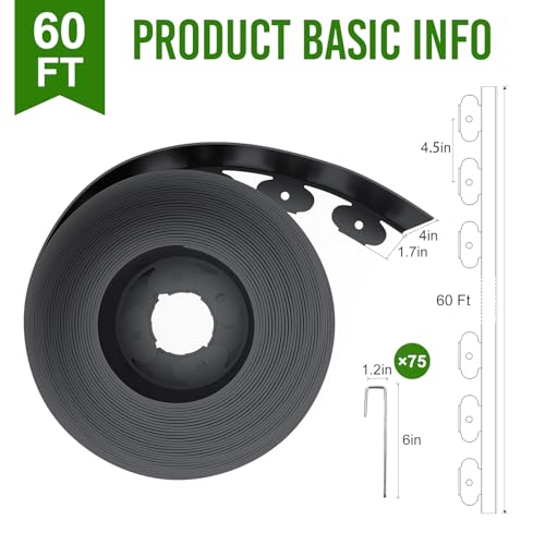 4 Inch Tall 60FT Landscape Edging with 75Pcs Metal Spikes
