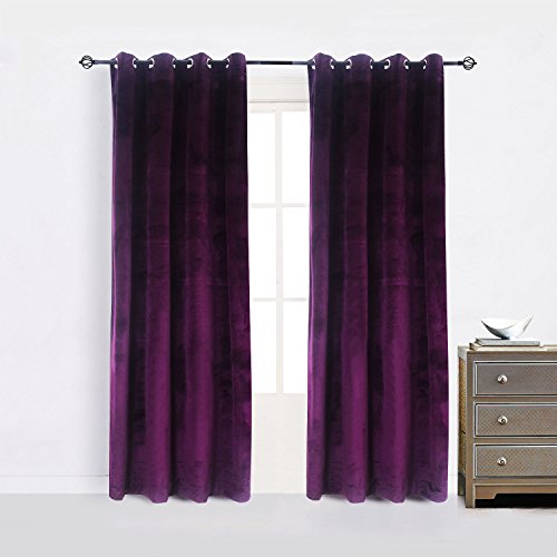 Set of 2 Blackout Velvet Energy Efficient Grommet Curtain Panel Drapes Lavender Purple 52Wx96L
