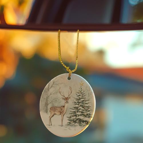 Rustic Winter Reindeer Xmas Tree Ceramic Ornament Gifts