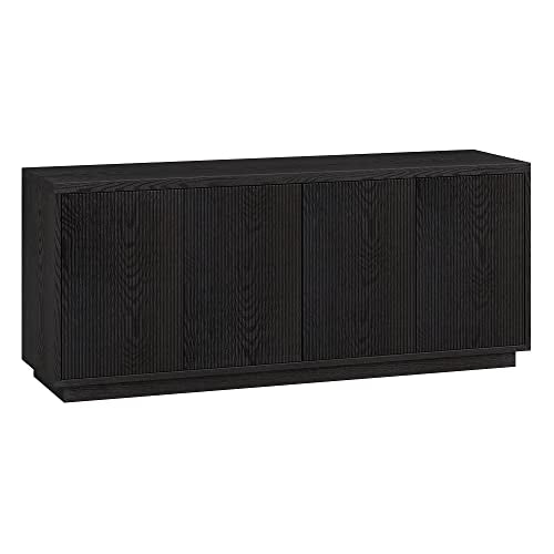 Fluted TV Stand for TVs up to 65" with 2 Concealed Ribbed Storage Cabinets and Adjustable Shelves for Living Room