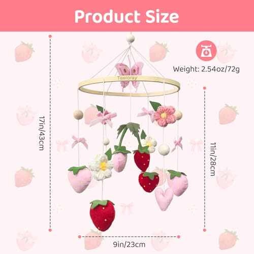 Strawberry Baby Crib Mobile for Girls Pink Bow Nursery Decor
