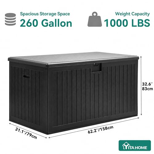 260 Gallon Large Deck Box with Divider & Side Handles