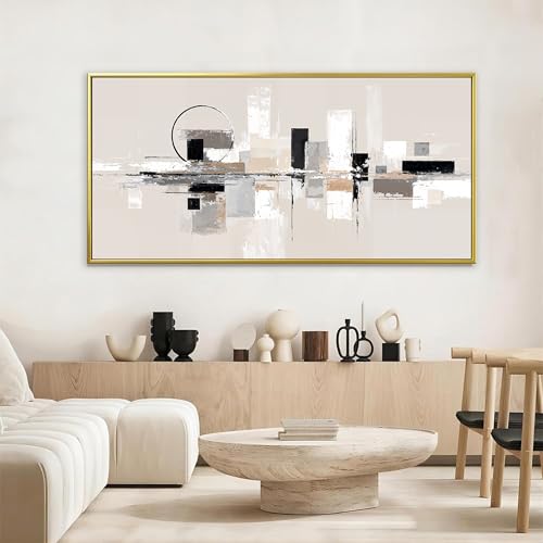 Large Gold Framed Wall Art For Living Room Painting Black White Wall Art Prints Minimalist Grey Brown Abstract Art Modern Canvas Art Wall Decor Picture For Bedroom Office Home Decor 29" × 58"