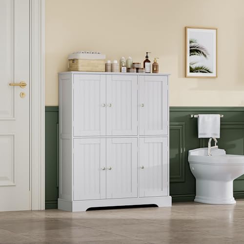 Bathroom Floor Cabinet with 6 Doors and Adjustable Shelves