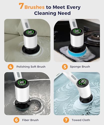 Cordless Electric Spin Scrubber with 7 Brush Heads