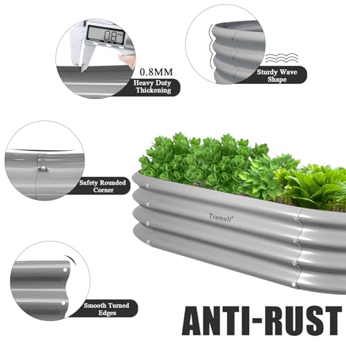 6 Pack 4x2x1ft Galvanized Raised Garden Bed Kit Oval Metal Ground Planter Box Outdoor Bottomless Planter Raised Beds for Vegetables Flowers Herbs Fruits