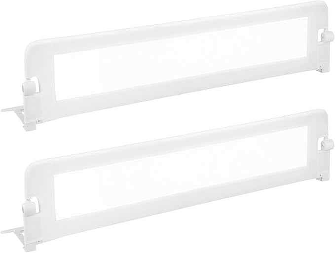 BABY JOY Double Sided Bed Rail Guard, 2 Pack, Extra Long, Swing Down for Convertible Crib, Folding Baby Safety Bedrail for Kids Twin Full Size Queen King Mattress, Rails for Toddlers (White, 71")