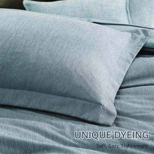 Full Comforter Set 7 Pieces Dusty Blue Cationic Dyeing Bed in a Bag