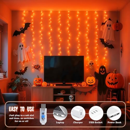 Orange Curtain Lights for Halloween (6.5 Foot)