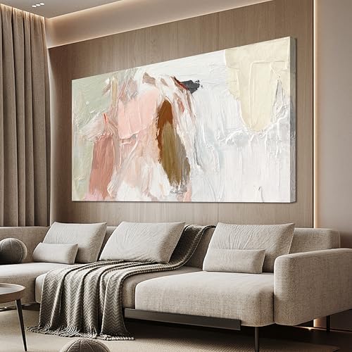 Abstract Canvas Wall Art For Living Room 24"x48" Pink and White Wall Art