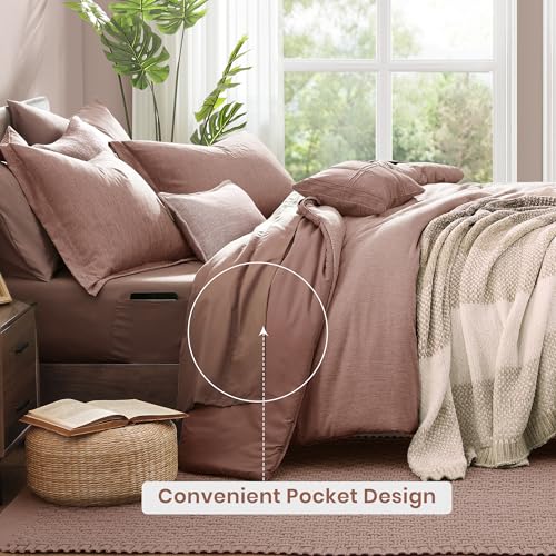 Queen Comforter Set 7 Pieces Dusty Pink Cationic Dyeing Bed in a Bag