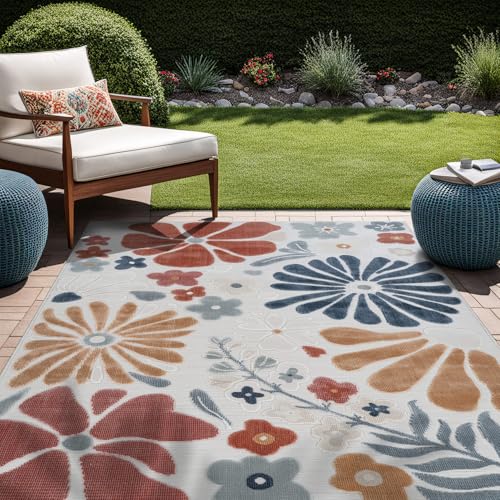 Outdoor Rug 8x10 Modern Floral Tropical Area Rugs for Outdoor and Indoor Patio Easy to Clean Non Shedding Living Room Porch Garden Washable Outside Carpet (80 Sq Ft)