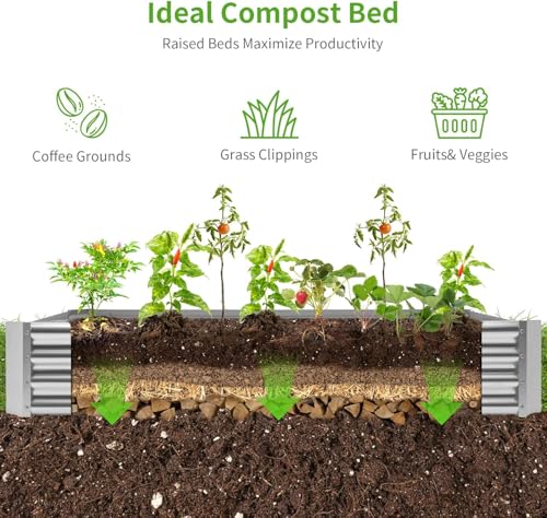 3 Pack 8×4×1ft Galvanized Metal Raised Garden Bed (3 Count)