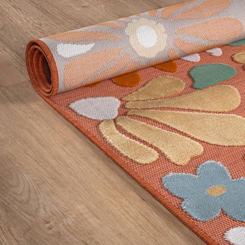 Outdoor Rug 10x14 Large Modern Floral Tropical Area Rugs for Outdoor and Indoor Patio Easy to Clean Non Shedding Living Room Porch Garden Washable Outside Carpet (140 Sq Ft)