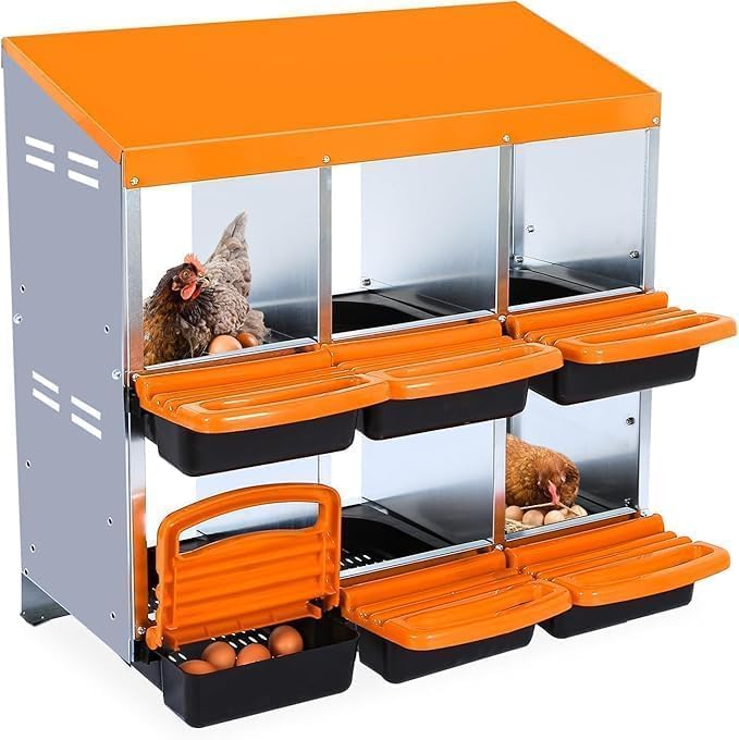 Chicken Nesting Box，6-Hole Nesting Boxes for Chicken Coop with Removable Plastic Egg Tray & Ventilation Holes, Wall Mount/Freestanding Poultry Laying Boxes for Hens, Ducks & Coops Easy Egg Collection