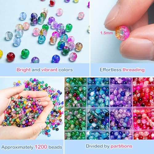 About 144 Colors 1200PCS 6mm Glass Beads Bracelet Making Set (1200 Count)