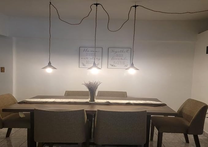 3-Light Hanging Light with Plug in Cord, Plug in Pendant Light 22ft Hemp Rope