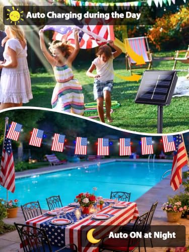 4th of July Decorations 2 Pack 100 LED Solar American Flag Lights Outdoor (2 Count)