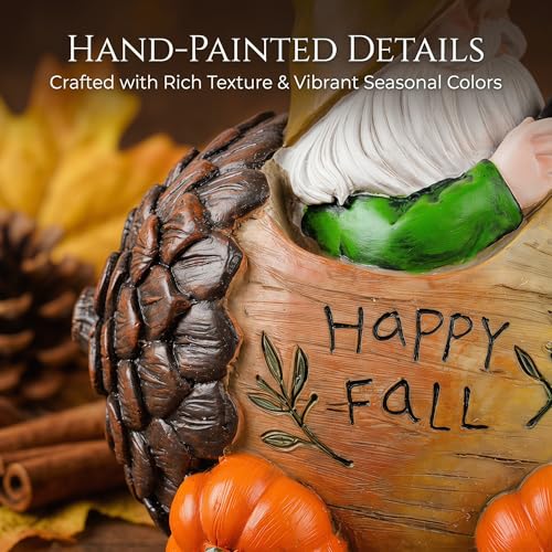 Fall Gnome Figurine with Acorn Car & Pumpkin Wheels