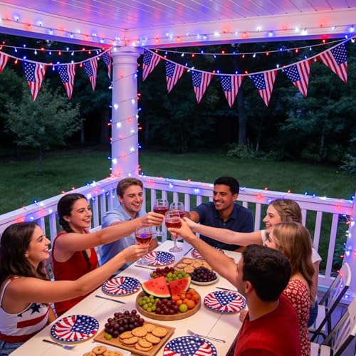 400 LED Red White and Blue String Lights Outdoor (132 Foot)