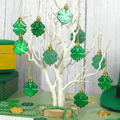 24Pcs St Patricks Day Ornaments for Tree Four Leaf Clover Decor (24 Count)