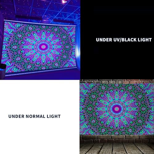Blacklight Mandala Tapestry for Bedroom