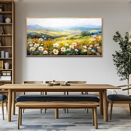 Large Wood Framed Wall Decor For Living Room Canvas Wall Art For Office Modern Wall Decorations For Bedroom Pastoral Scenery Painting Flower Pictures Artwork Room Home Decor 24x48 In
