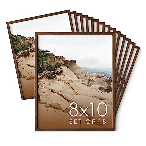 8x10 Walnut Oak Wood Picture Frames Set of 15