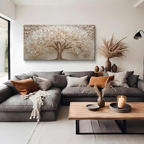 Modern White Wall Art Nature Tree Of Life Print Canvas Art Wall Decor For Living Room Nordic Style Painting Aesthetic Home Tree Pictures Decor Wall Pictures For Bedroom Studio Cafe 24 * 48 Inch