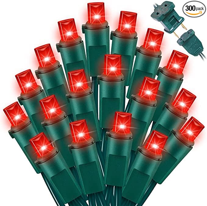 LAMPHOME Red Wide Angle LED Christmas Lights, 64.8 Ft 300 Count